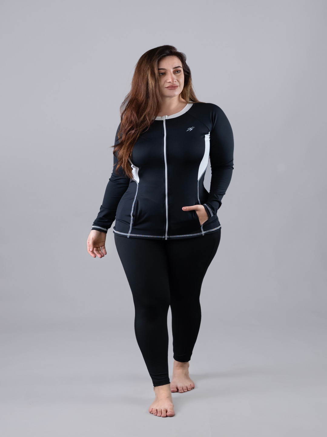 Keepfit  Colourblocked Longsleeves Zippered Padded Rashguard 2-Piece Swimset