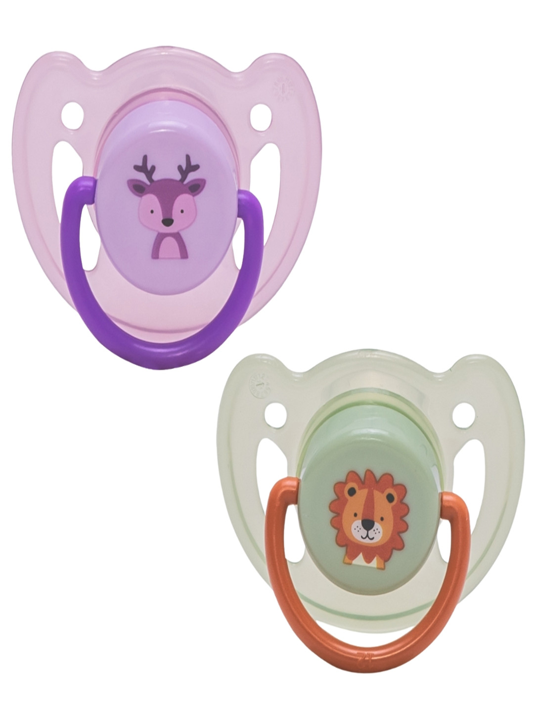 Adore Kids 2-Pcs Green & Purple Printed Vented Pacifier BPA Free Kids Teethers