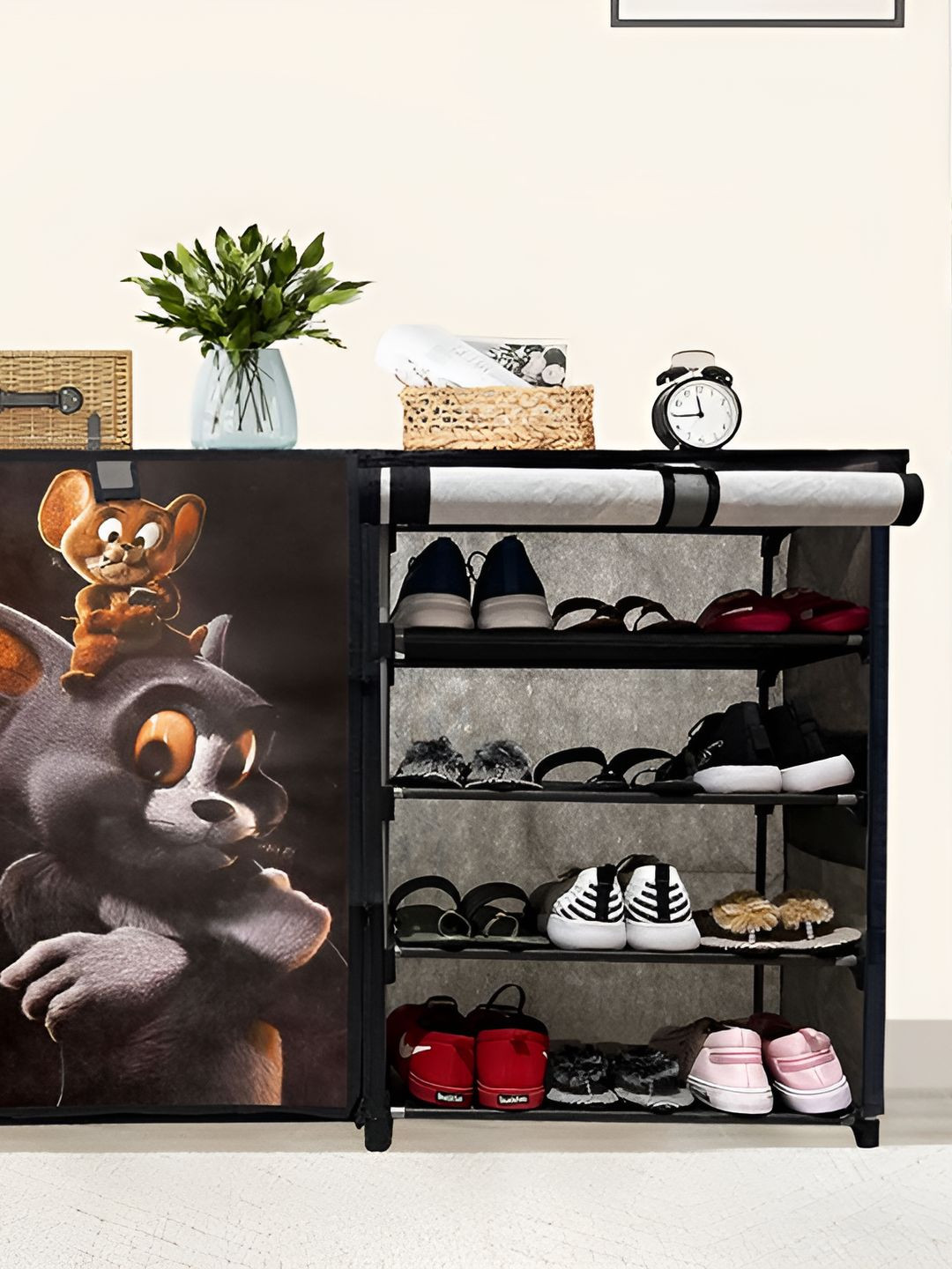 Urban Choice Grey & Brown Tom & Jerry Printed 8 Layer Shoe Rack