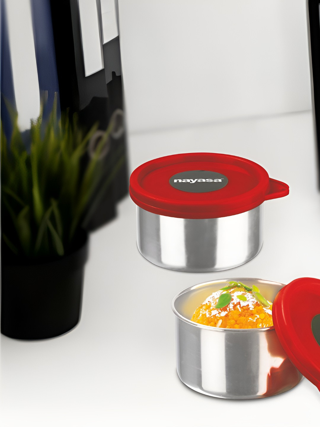 Nayasa Steel Stainless Steel Easy To Clean 2 Piece Flip Top Canister-120ml