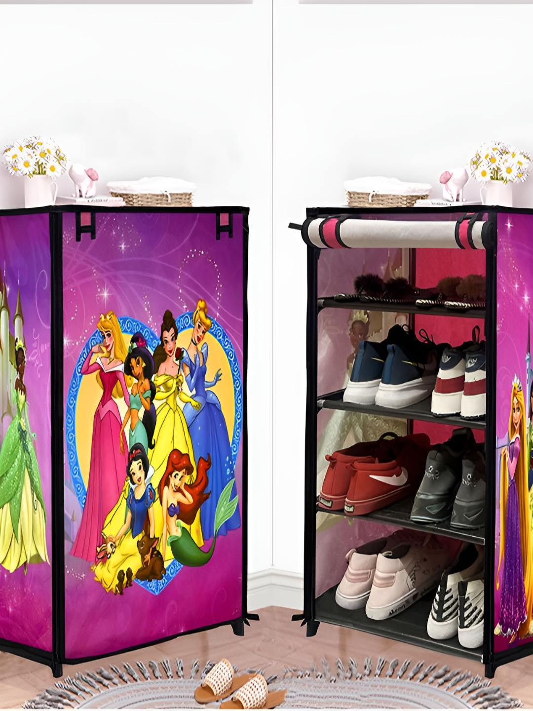 Urban Choice Pink & Yellow Printed 5 Layer Stainless Steel Collapsible Shoe Stand