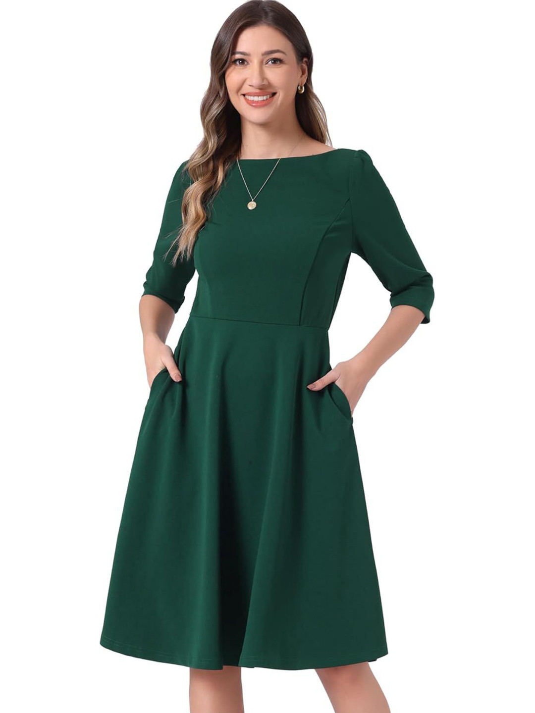 C4D Puff Sleeve Fit & Flare Midi Dress