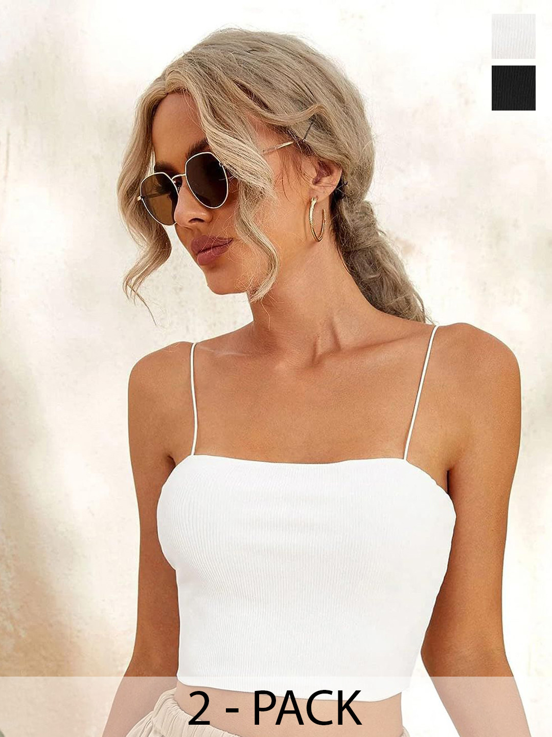 SRISARAS Pack of 2 Women Shoulder Straps Fitted Crop Top