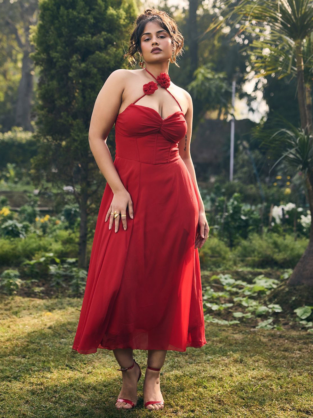 Lea Clothing Co. Ingrid Red A-Line Midaxi Dress