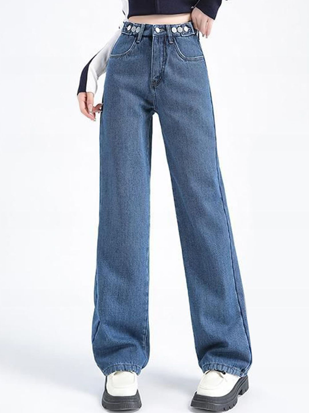 bebe Women Wide Leg High-Rise Light Fade Cotton Jeans