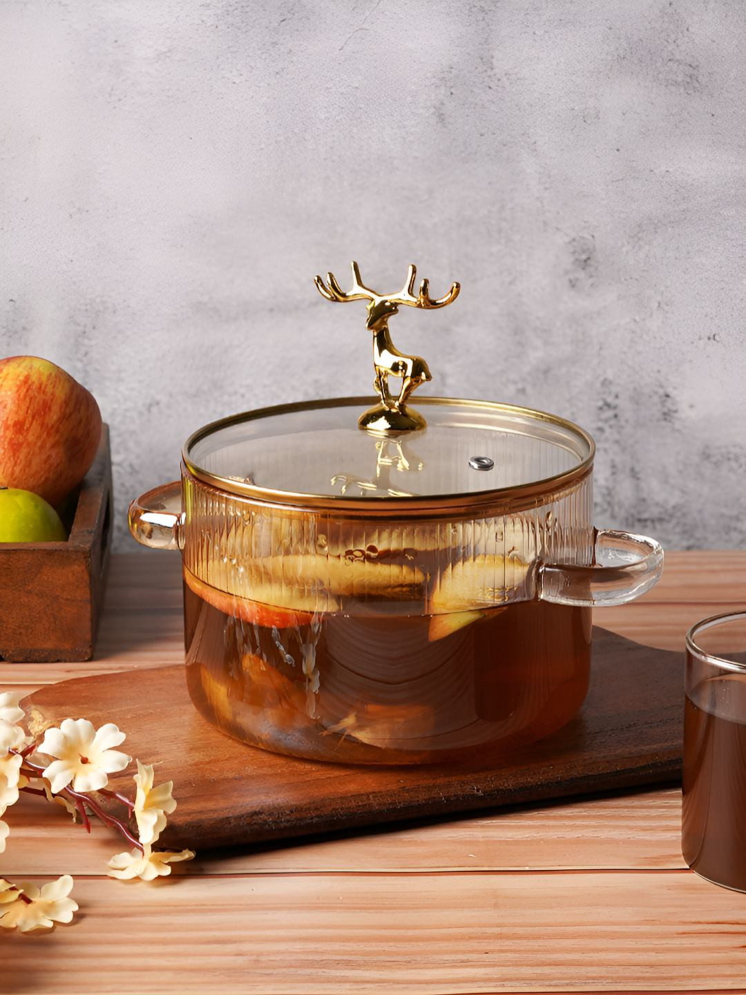 Aura Brown Textured Glass Cooking Pot With Lid -1600 ml
