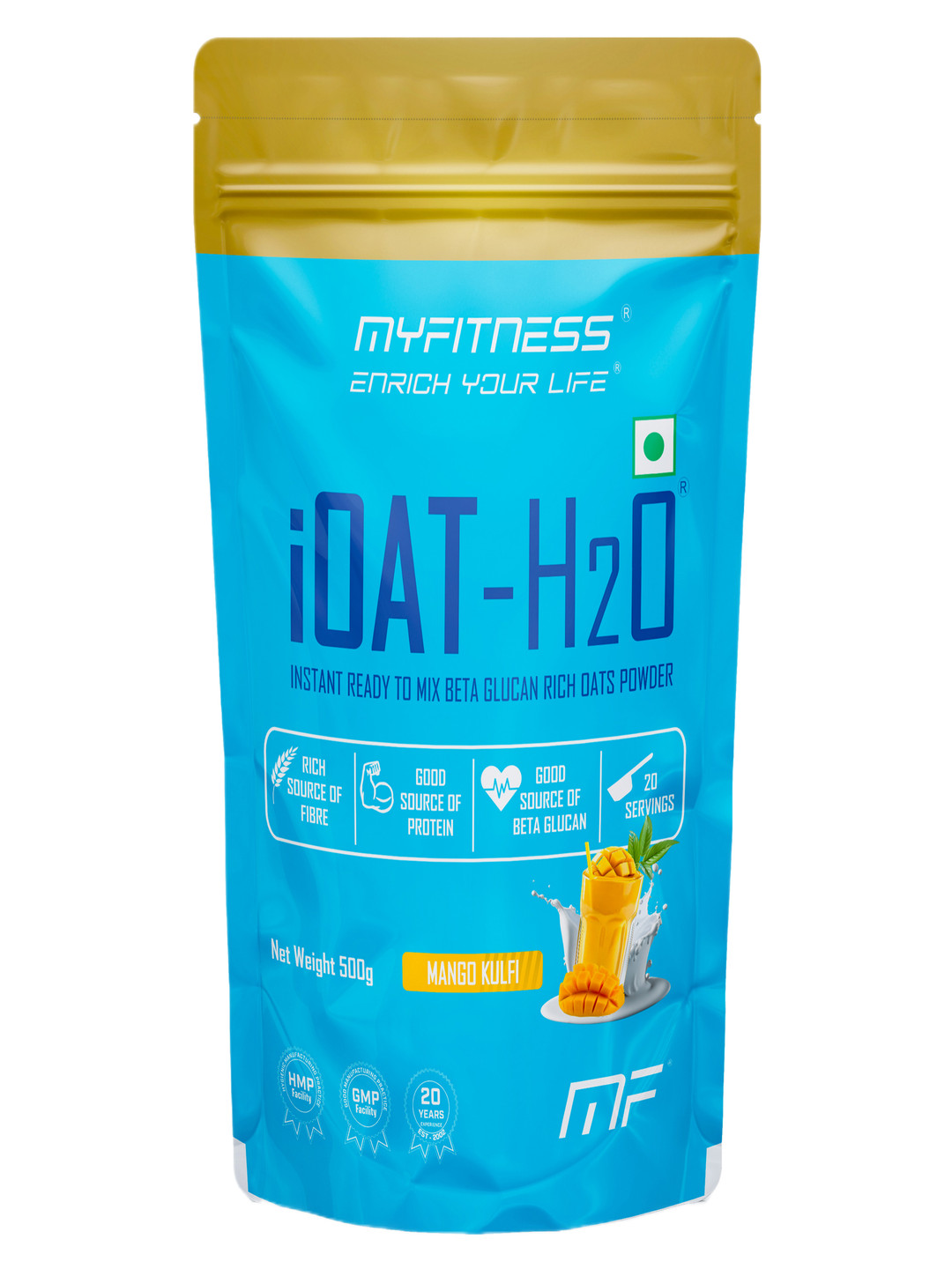 Myfitness iOat H2O Instant Ready To Mix Oats Powder Mango Kulfi 500g - 20 Servings