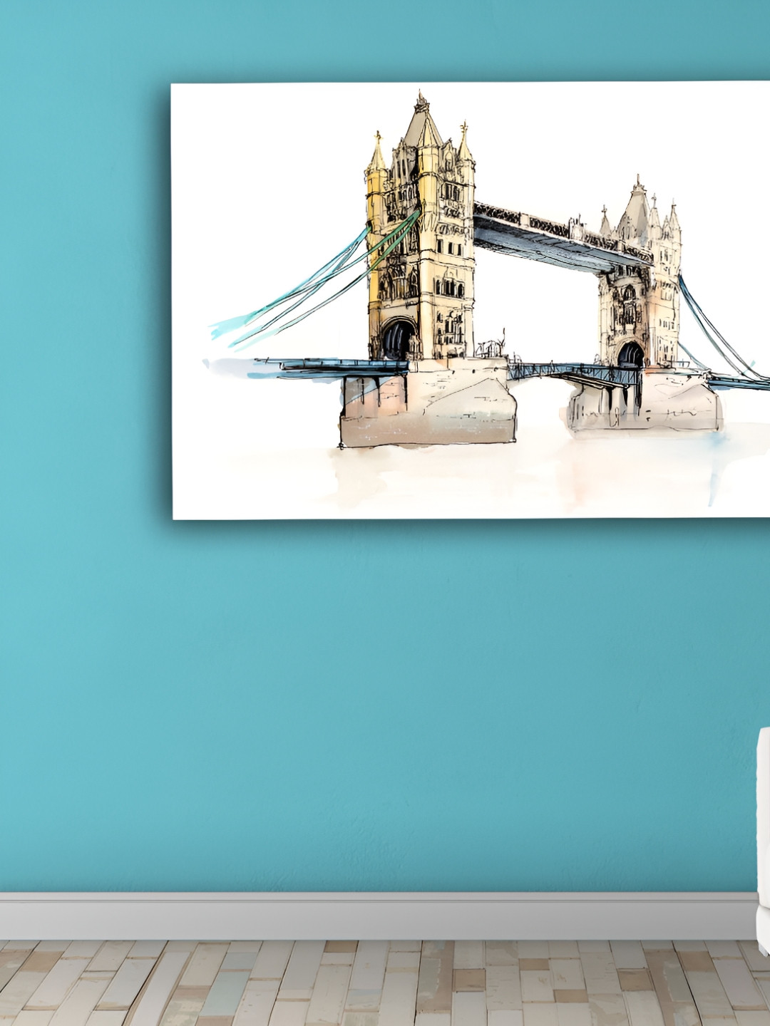 Inephos White And Blue Abstract Printed Canvas Wall Art