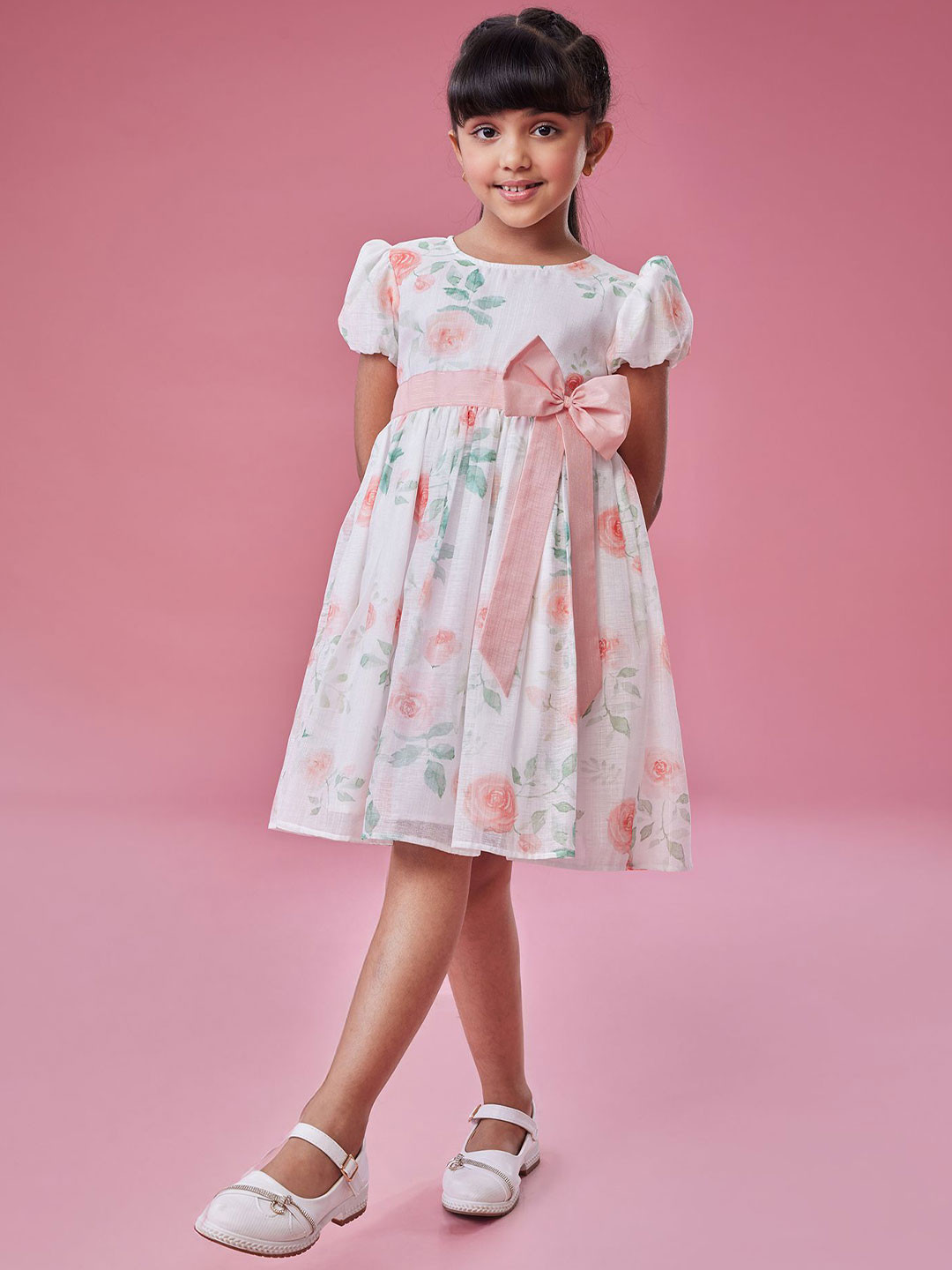 MASTARANG Girls Flared Bow Detailed Shimmer Dress