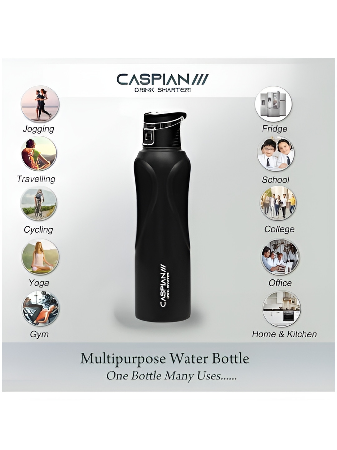 Caspian Rise Black Brand Logo Stainless Steel Single Wall Vacuum Water Bottle - 1L