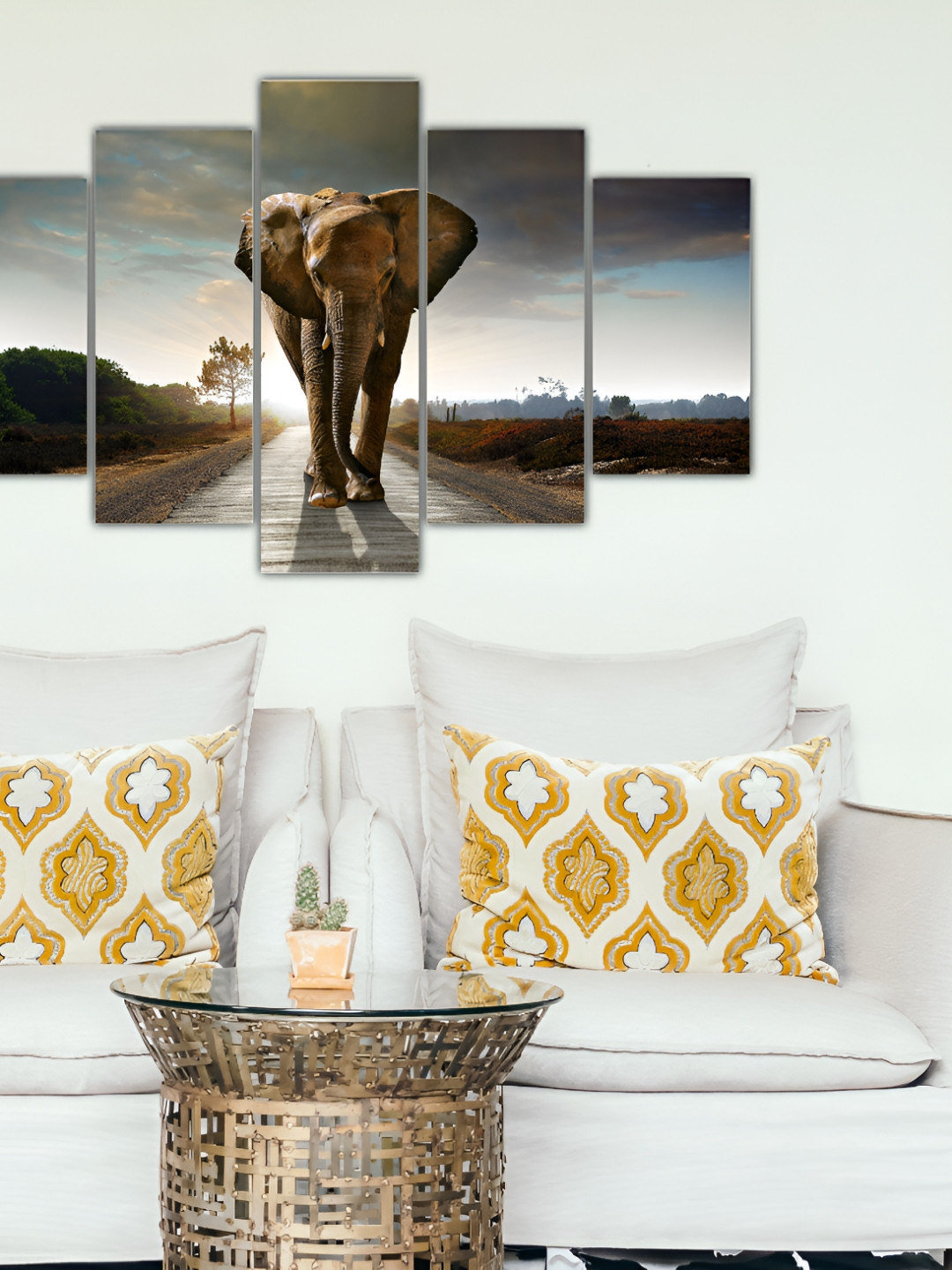 Inephos Grey & Brown 5 Pieces Vinyl Beautiful Elephant Wall Art