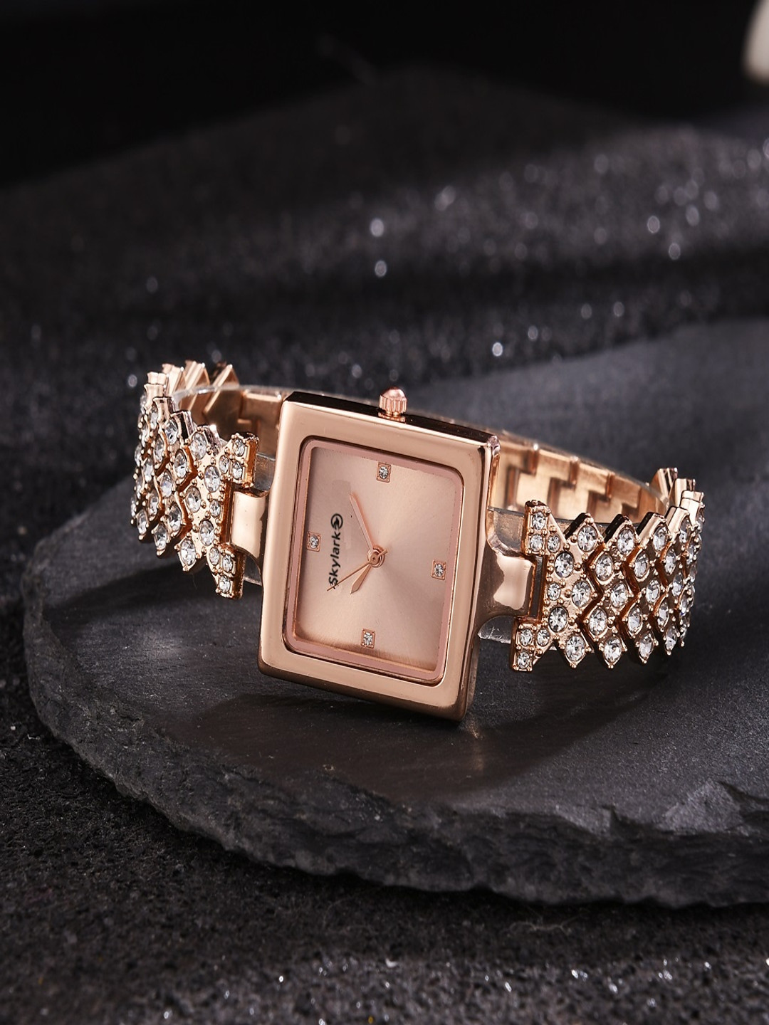 Skylark Women Dial & Bracelet Style Straps Analogue Multi Function Watch Arlic_Squre_rosegold