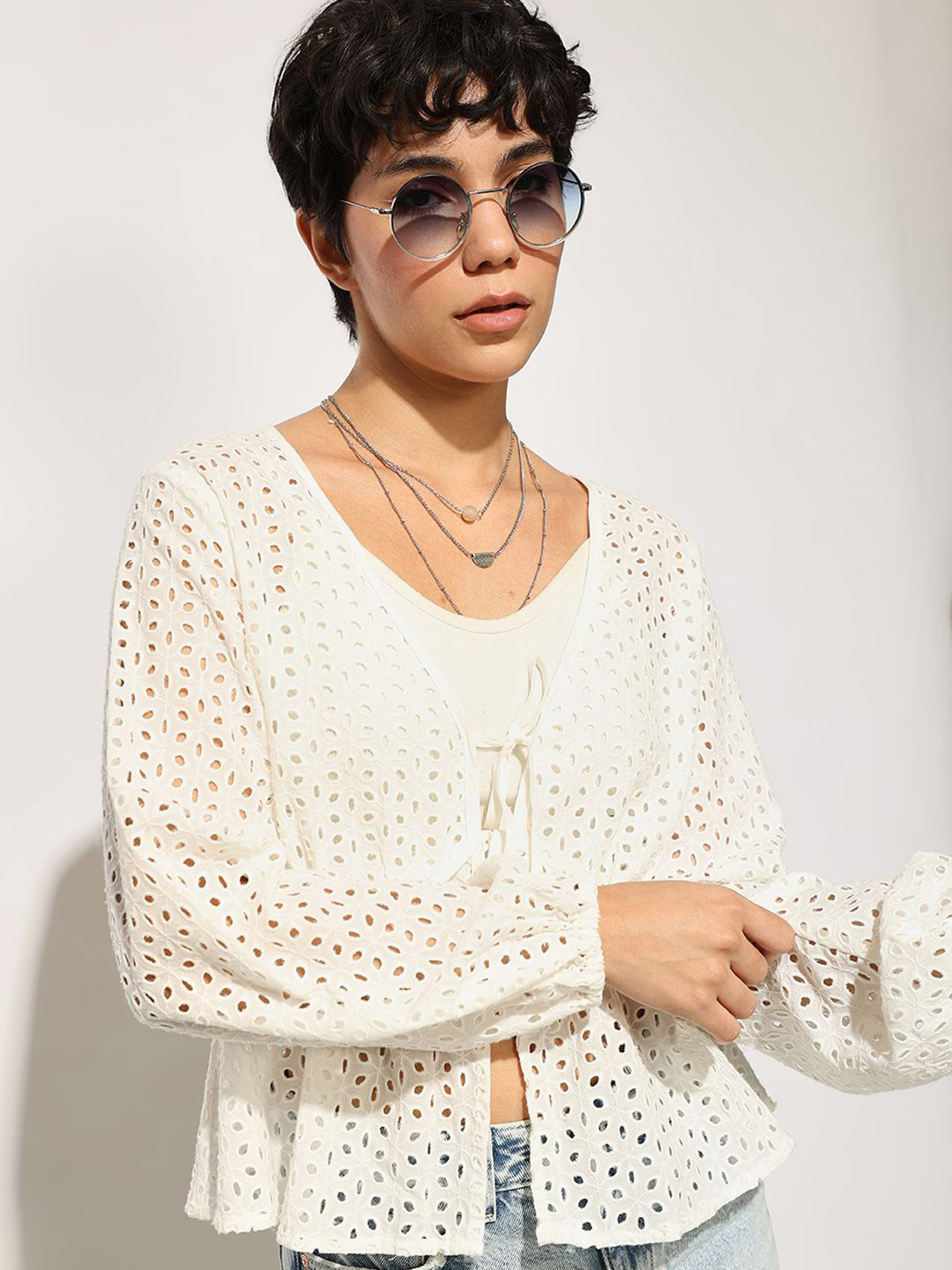 ONLY Cotton Schiffli Blouson Top