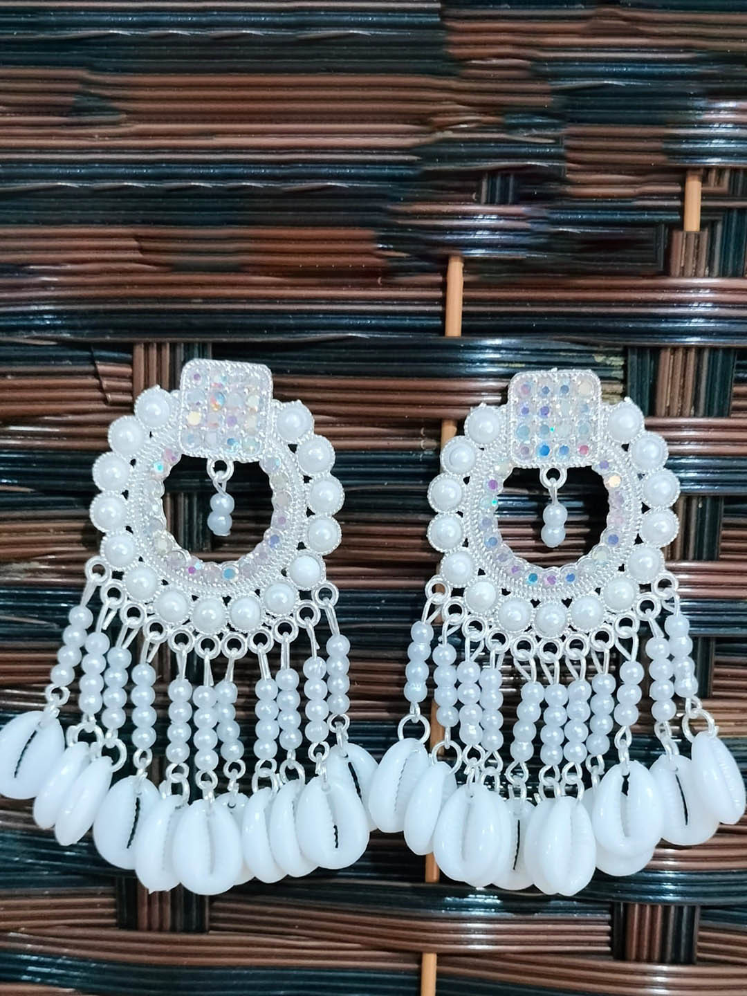 JMBW INTERNATIONAL Silver-Plated Circular Artificial Beaded Chandbalis