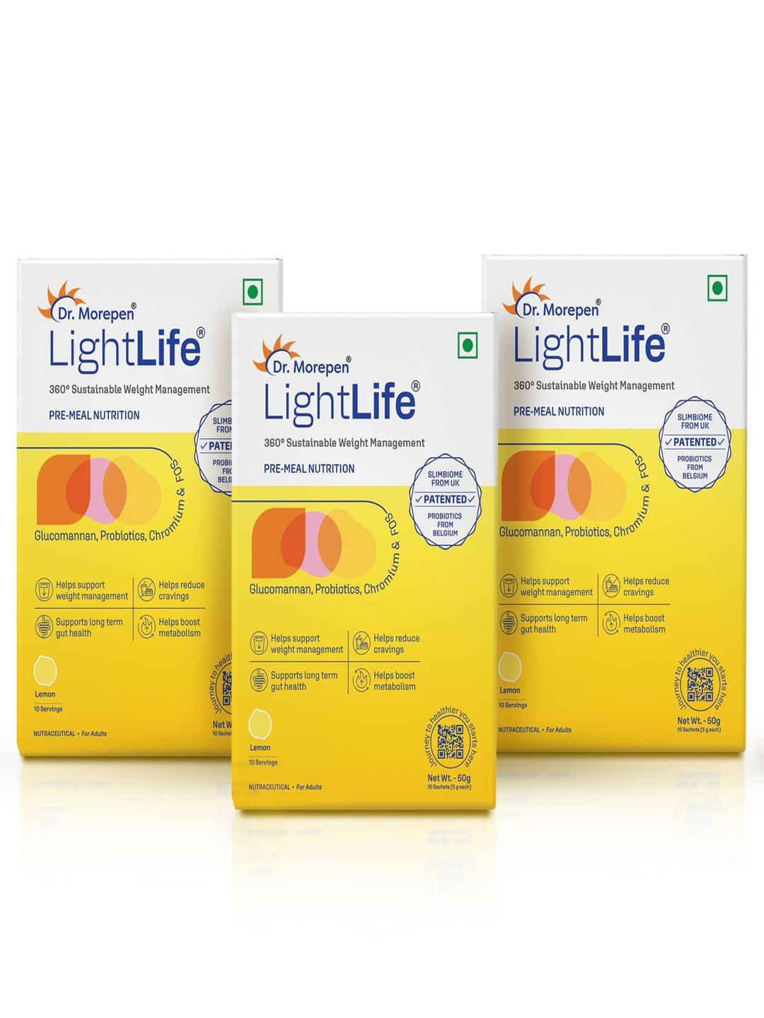 Dr. Morepen Set Of 3 LightLife Pre-Meal Nutrition Mix - Lemon - 10 Sachets Each