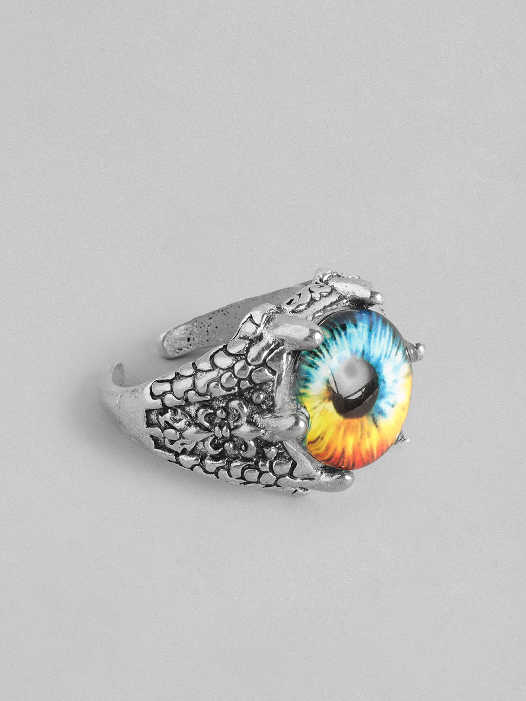 PARIS HAMILTON Men Silver-Plated Evil Eye Adjustable Finger Ring