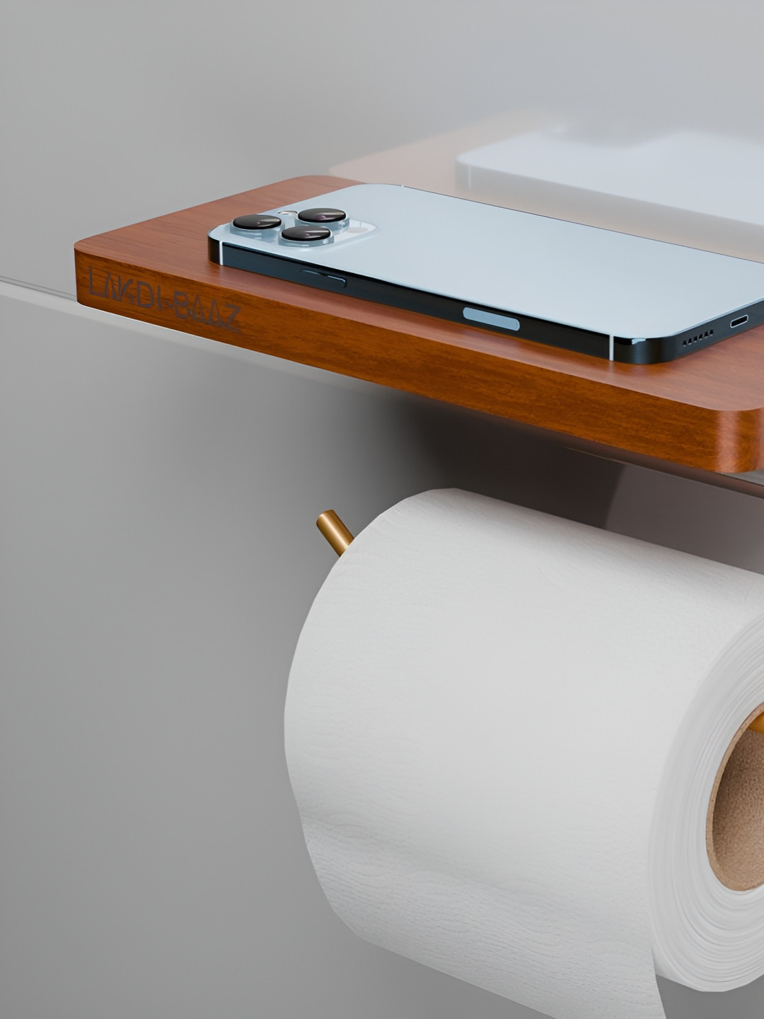 lakdibaaz Gold-Toned & Brown Textured Wood Tissue Holder