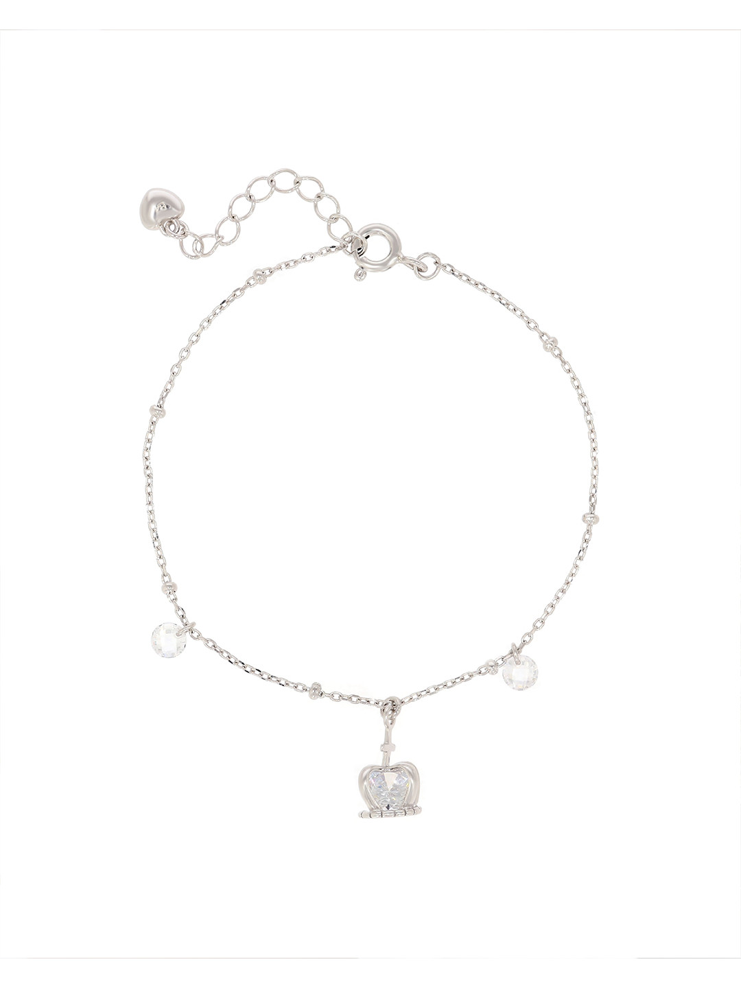 BHIMA 925 Sterling Silver Crown Charm Chain Bracelet