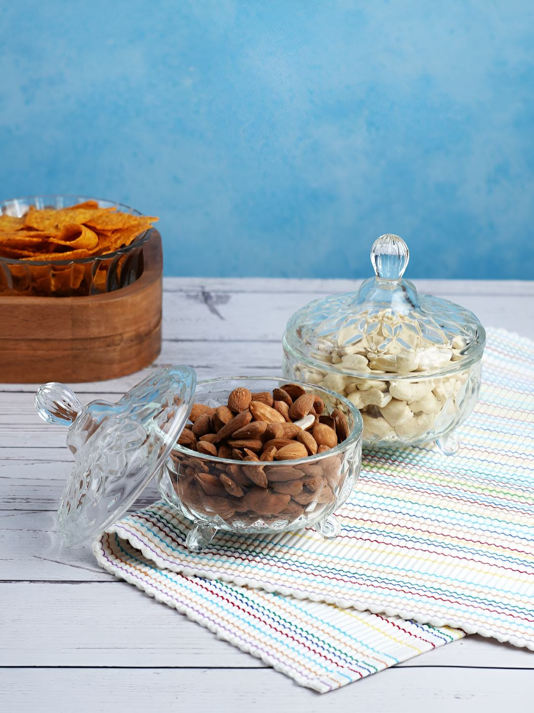 Aura Transparent 2 Pieces Textured Glass Bricked Shaped Serving Bowls-220 ml Each