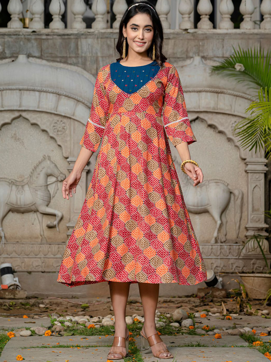 ARADHNA Women Ethnic Motifs Printed Thread Work Kurta