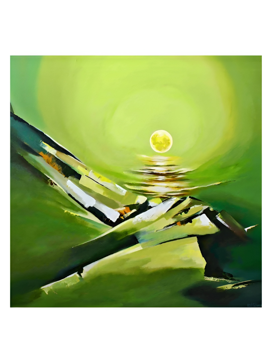 Inephos Green And Yellow Canvas Abstract Wall Art