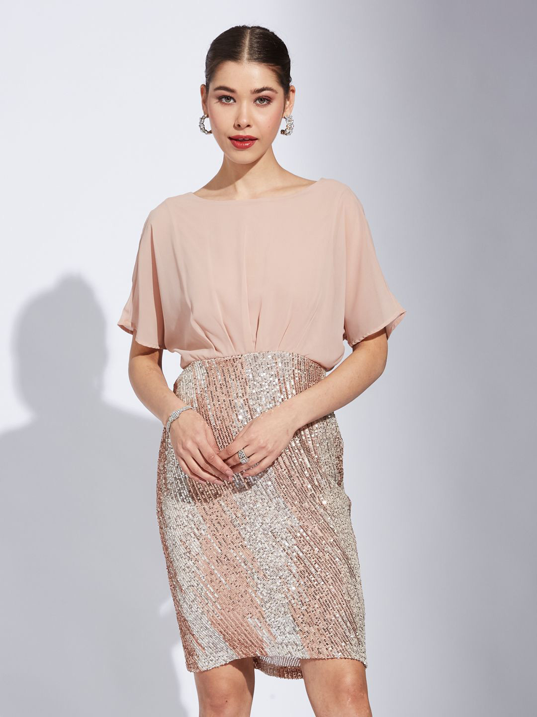Latin Quarters Boat Neck Embellished Sheath Dress