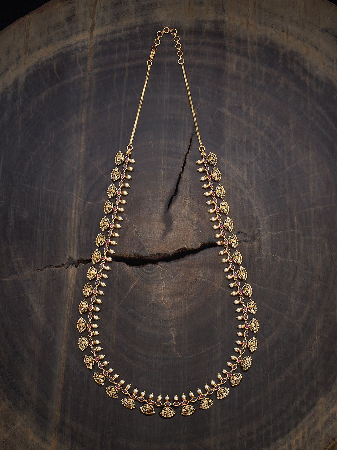 Kushal's Fashion Jewellery  Copper Ruby-Green Gold-Plated Antique Necklace