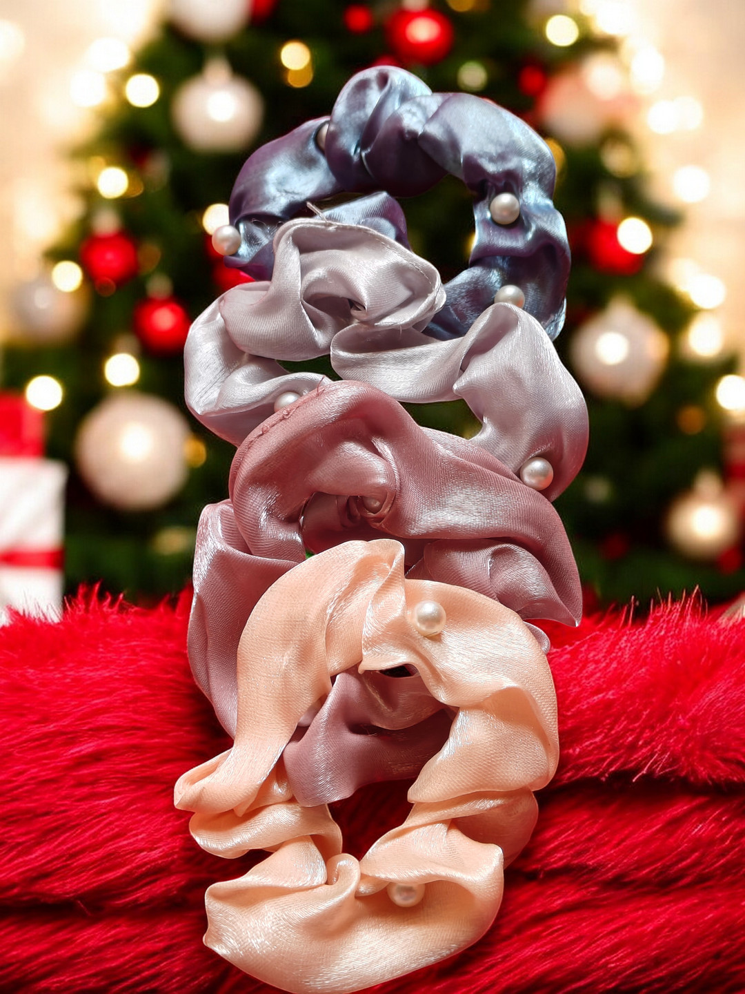 CHANDERKASH Set Of 4 Soft & Stretchy Silk Hair Scrunchies