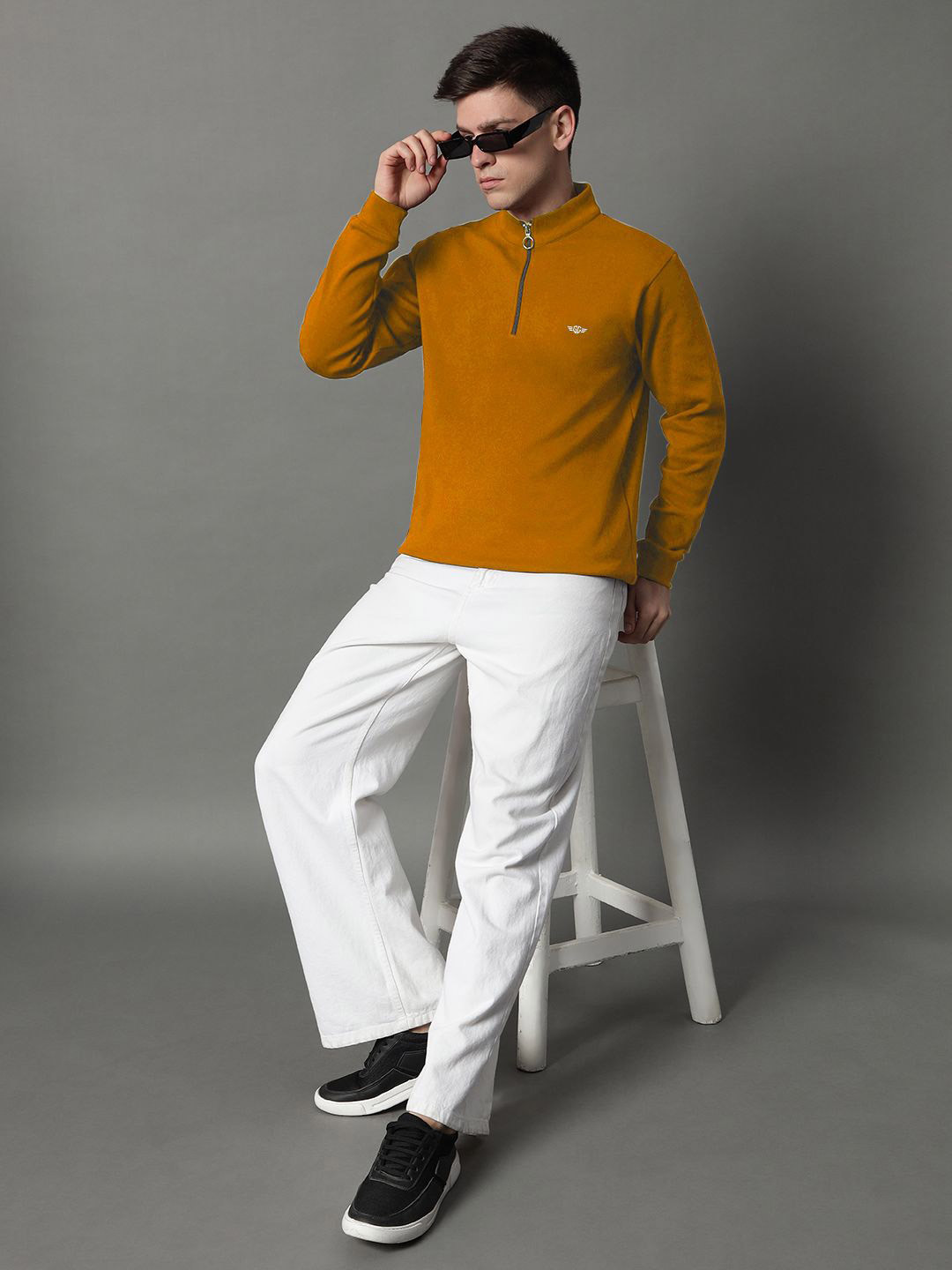 GET GOLF Men Mock Collar Fleece Sweatshirt