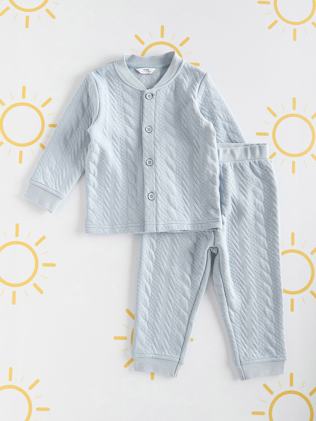 max Boys Self Design Mandarin Collar Shirt With Jogger