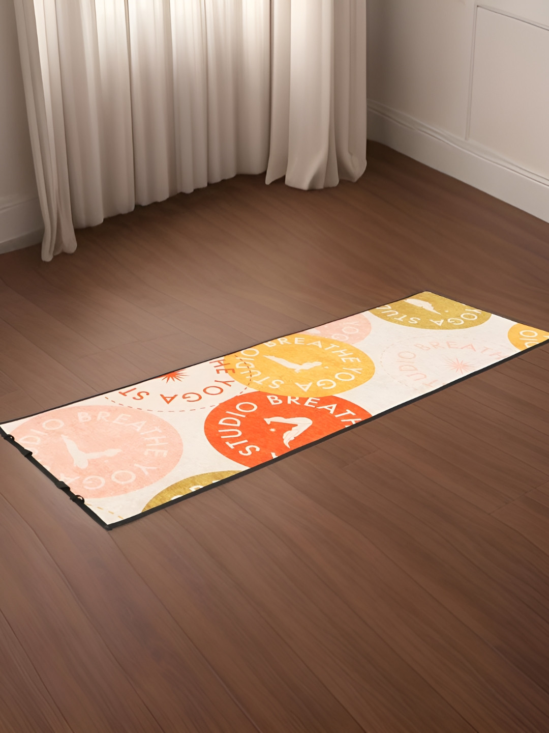 BELLA TRUE Pink & Yellow Silk Stretch Printed Yoga Mat With Carry Strap