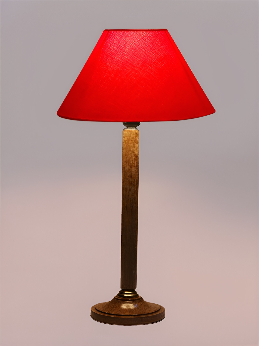 Devansh Red and Brown Wooden Frusturical Shaped Table Lamp