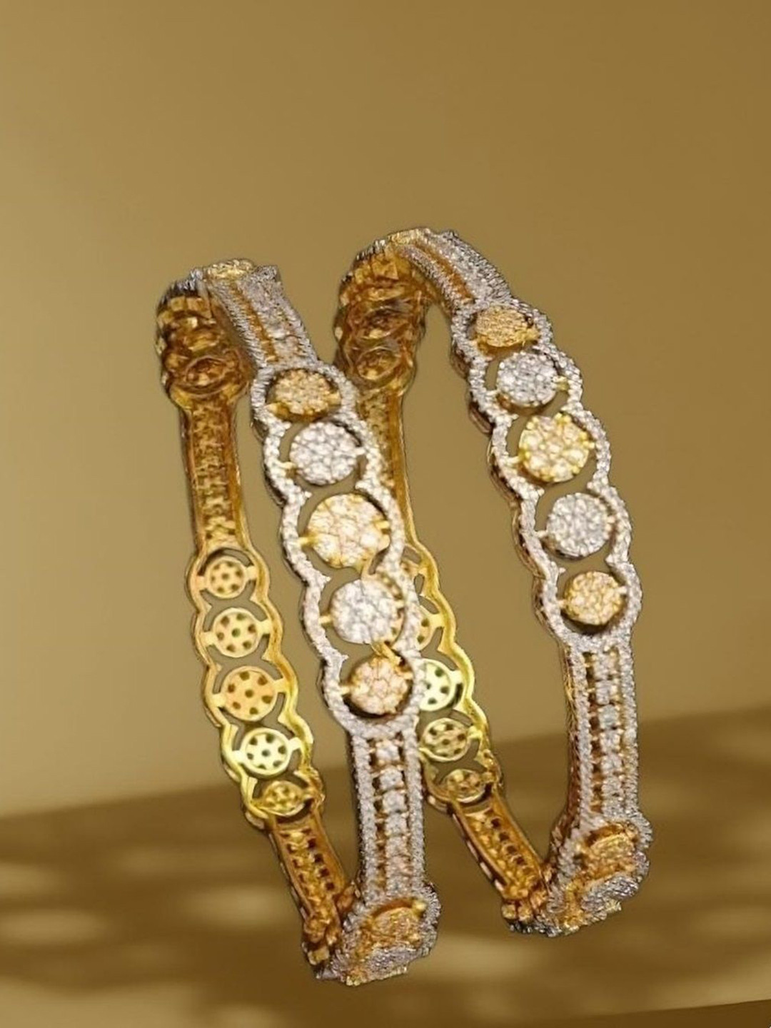 Zevarly Pack of 2 American Diamond Gold Plated Bangles Set