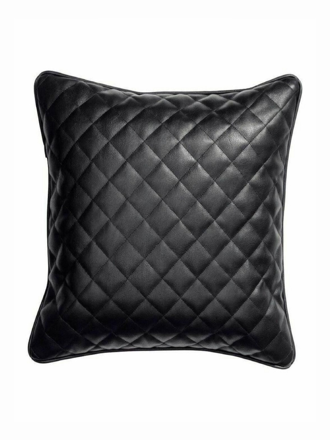 NOORA Black Self Design Leather Durable Square Cushion Covers - 12 x 12 In