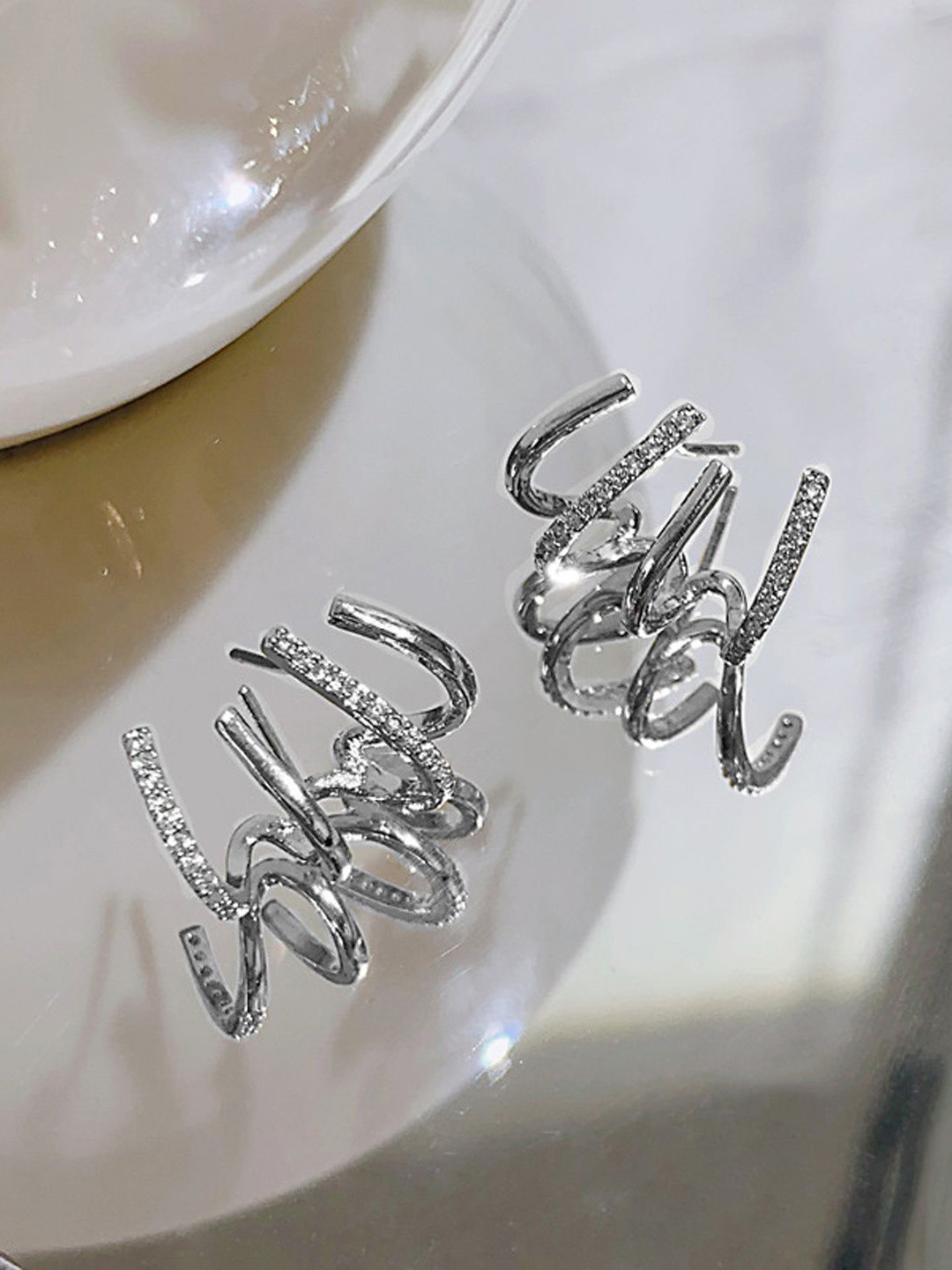 Just Lil Things Artificial Stones Studded Contemporary Shaped Clip-On Studs