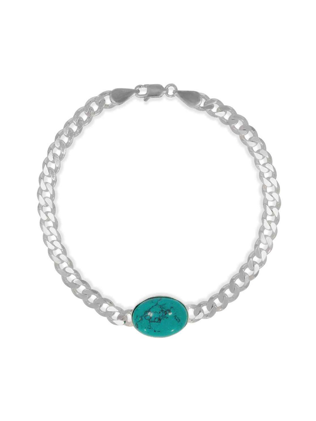 BHIMA 925 Sterling Silver Turqoise Blue Stone Chain Bracelet for Men