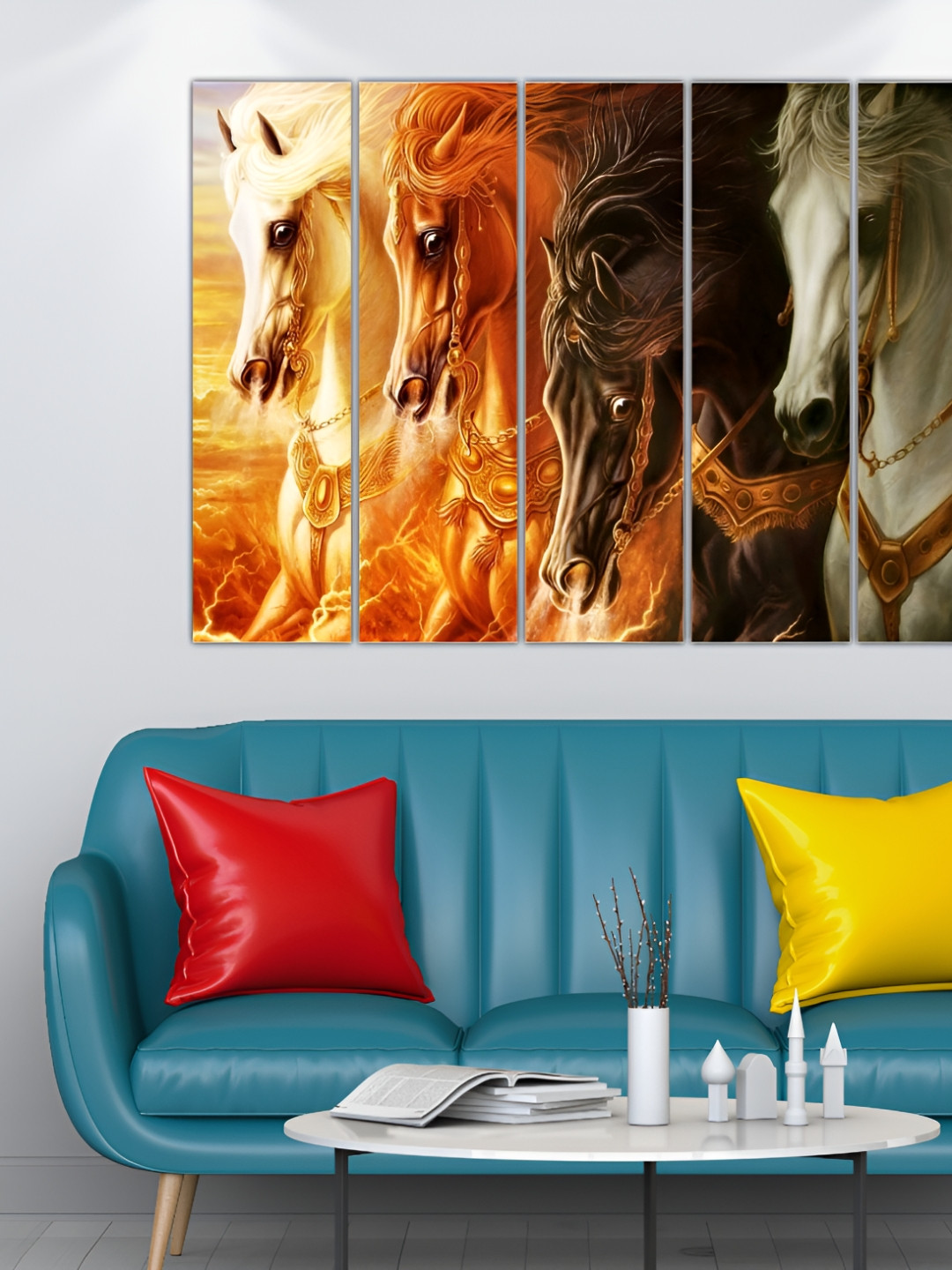 Inephos Horses Paper 5 Pcs Wall Square Paintings Wall Art -8.2x6In