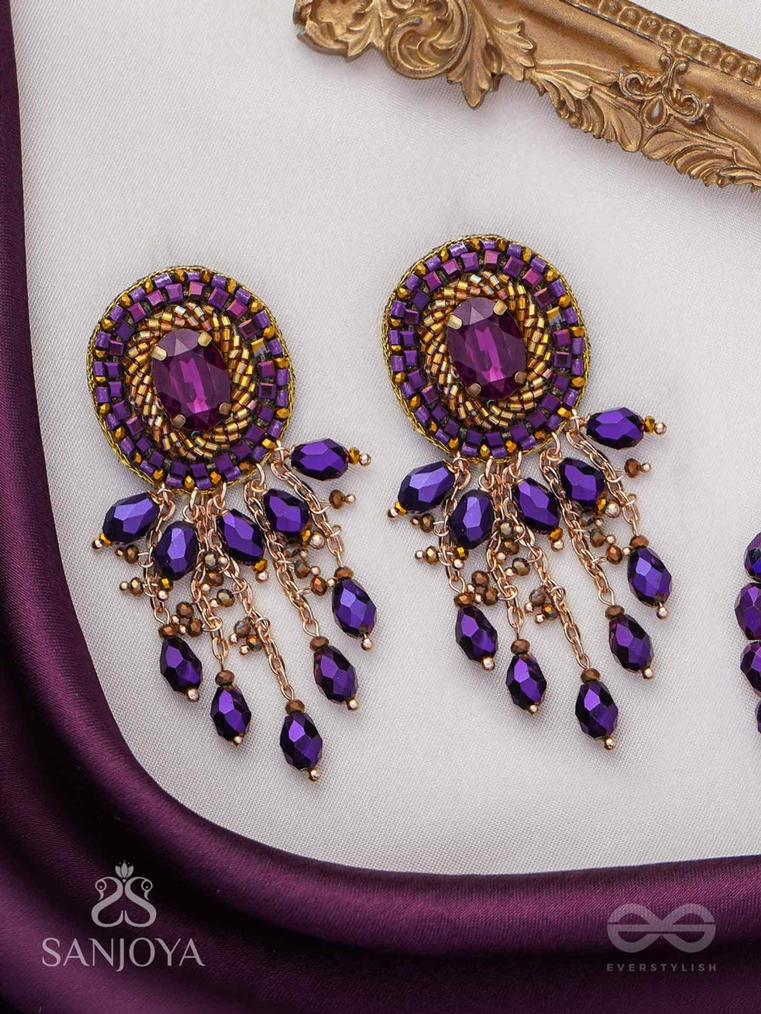 EVERSTYLISH SANJOYA SHRINGAAR Purple Earrings Stone Beads Drops Haldi Ethnic Accessory