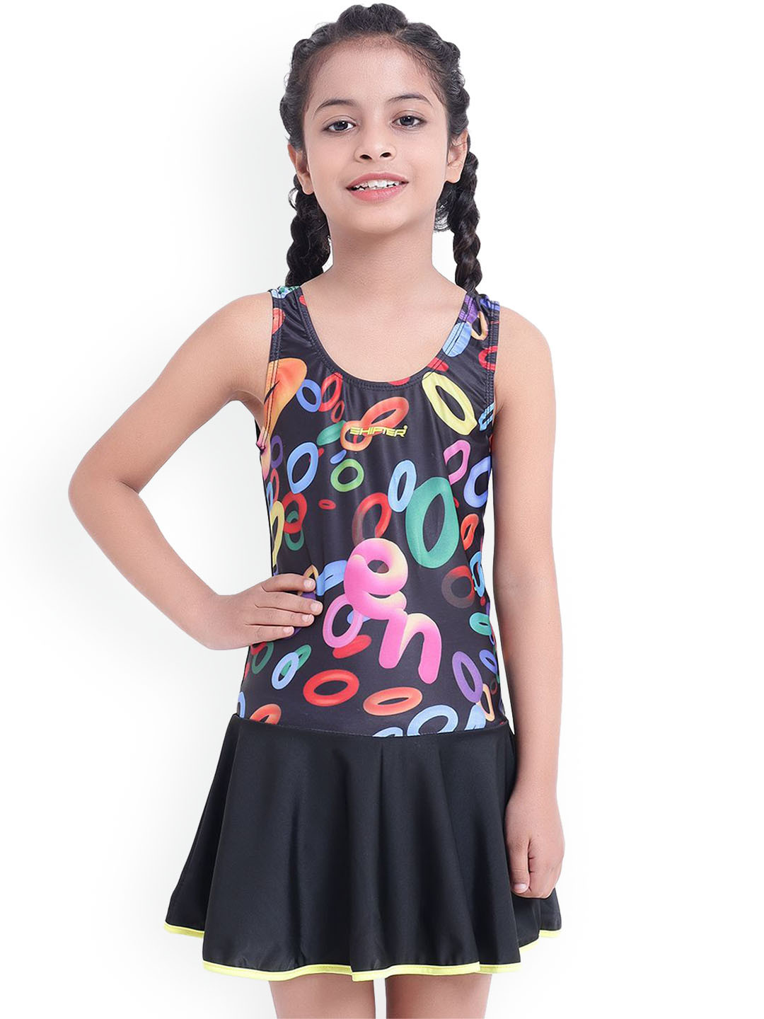 SHIFTER Girls Printed Round Neck Swimming Dress