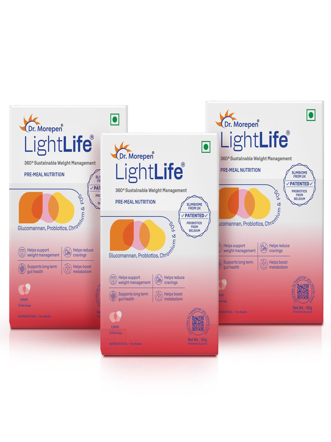 Dr. Morepen Set Of 3 LightLife Pre-Meal Nutrition Mix - Litchi - 10 Sachets Each