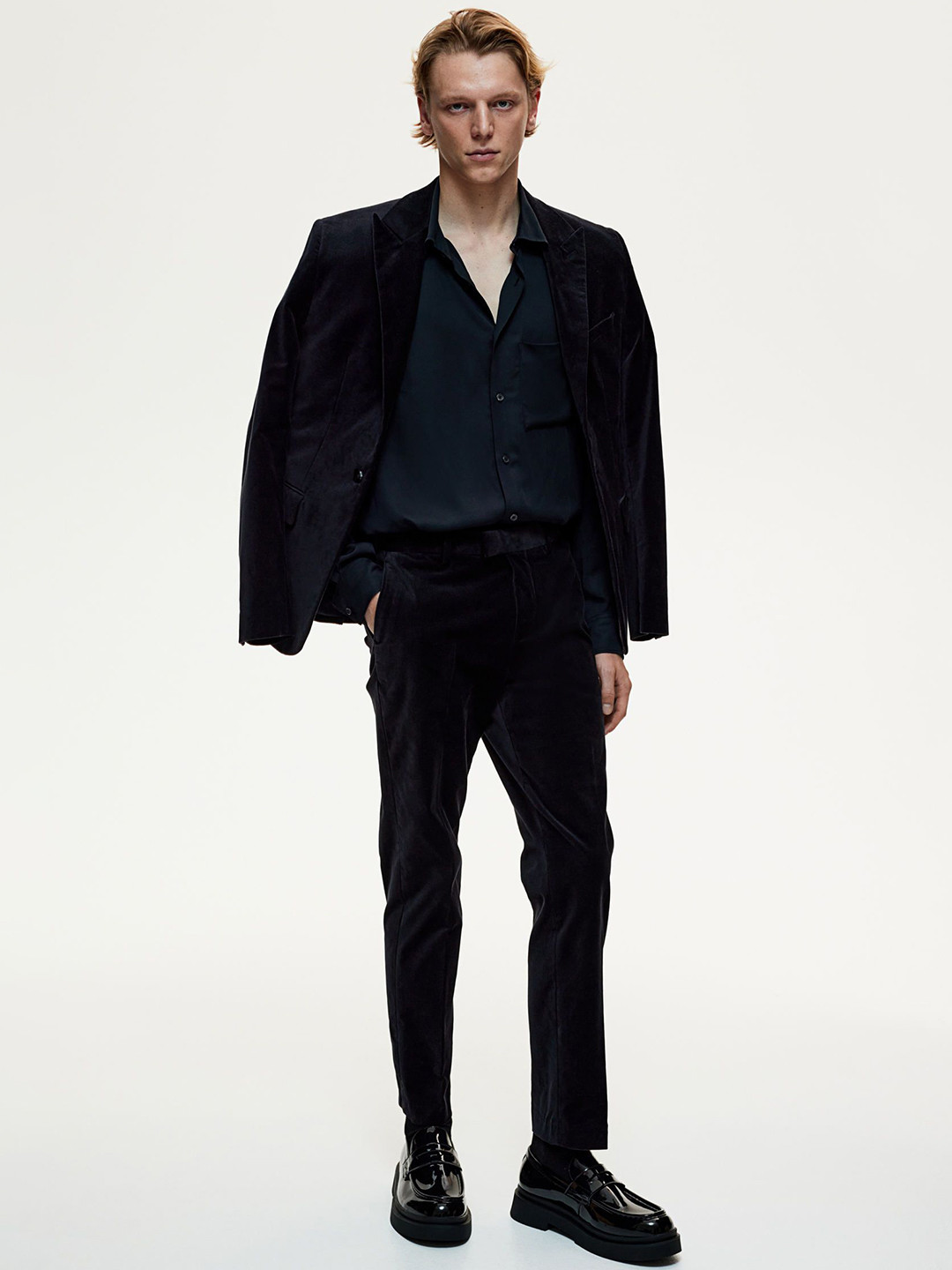 H&M Slim Fit Cropped Velvet Trousers