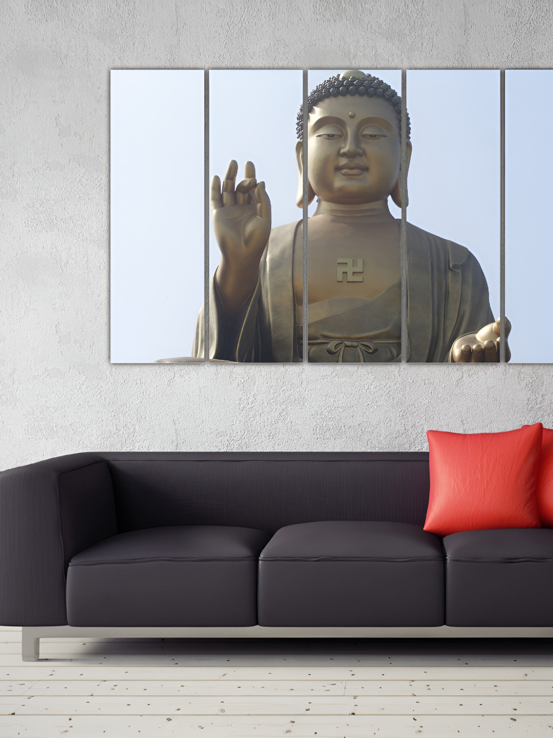 Inephos Grey & Blue 5 Pieces Beautiful Buddha Religious Vinyl Wall Art
