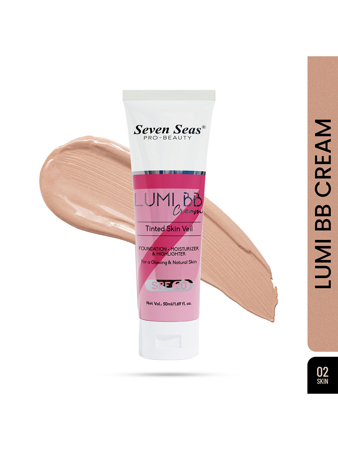 Seven Seas Lumi BB Cream Foundation + Moisturizer & Highlighter - 50 ml - Skin 02