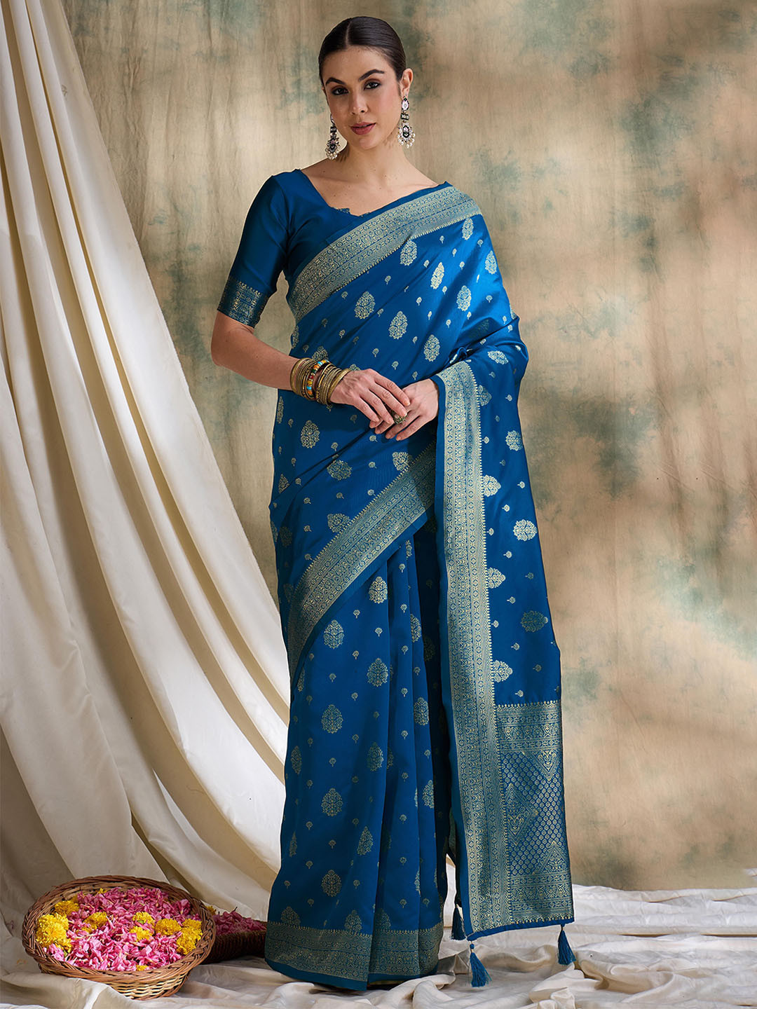 DEVATITHI Petrol Blue Banarasi Silk Saree
