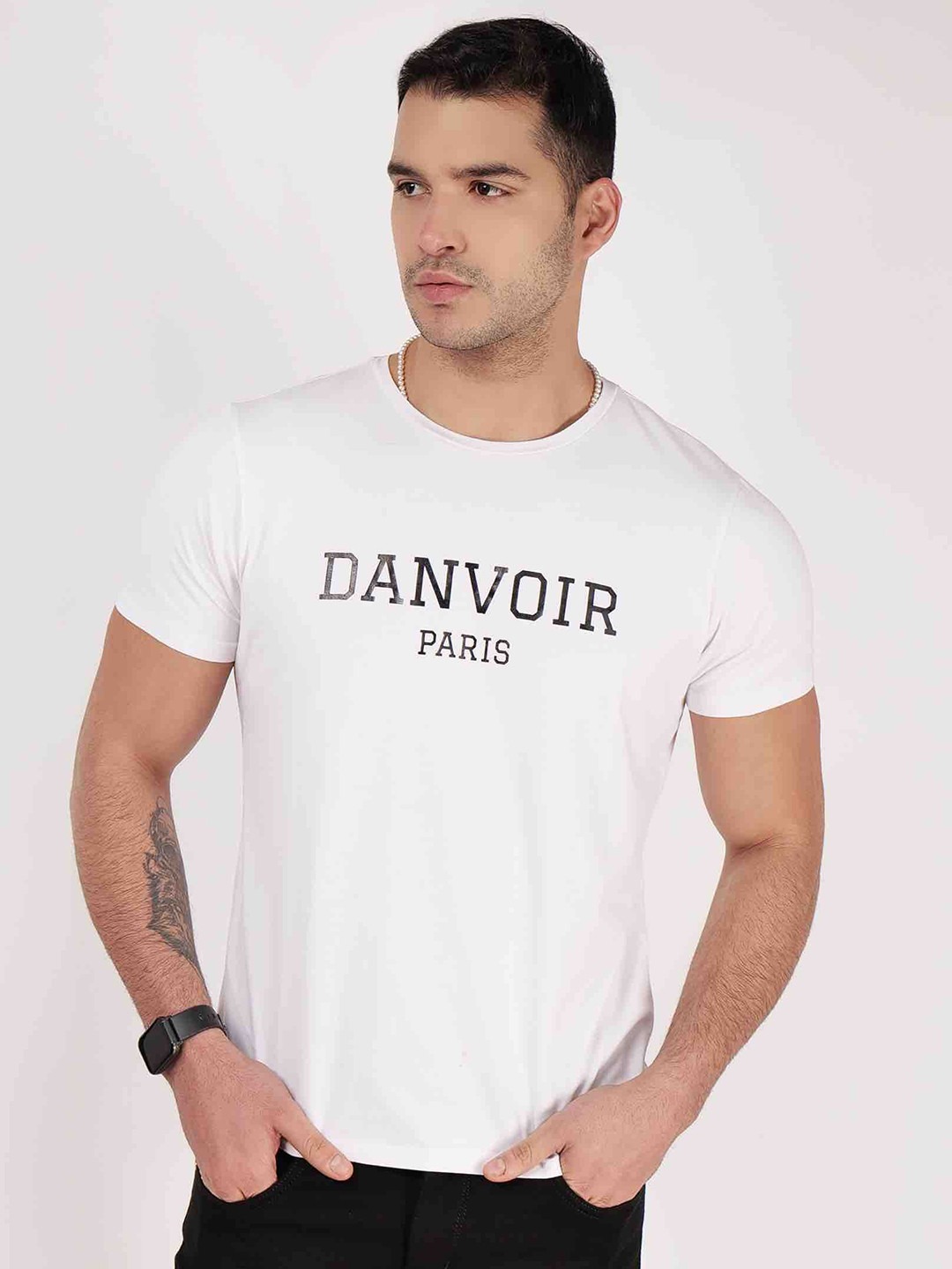 Danvoir Paris Men Typography Printed Round Neck Cotton Slim Fit T-shirt