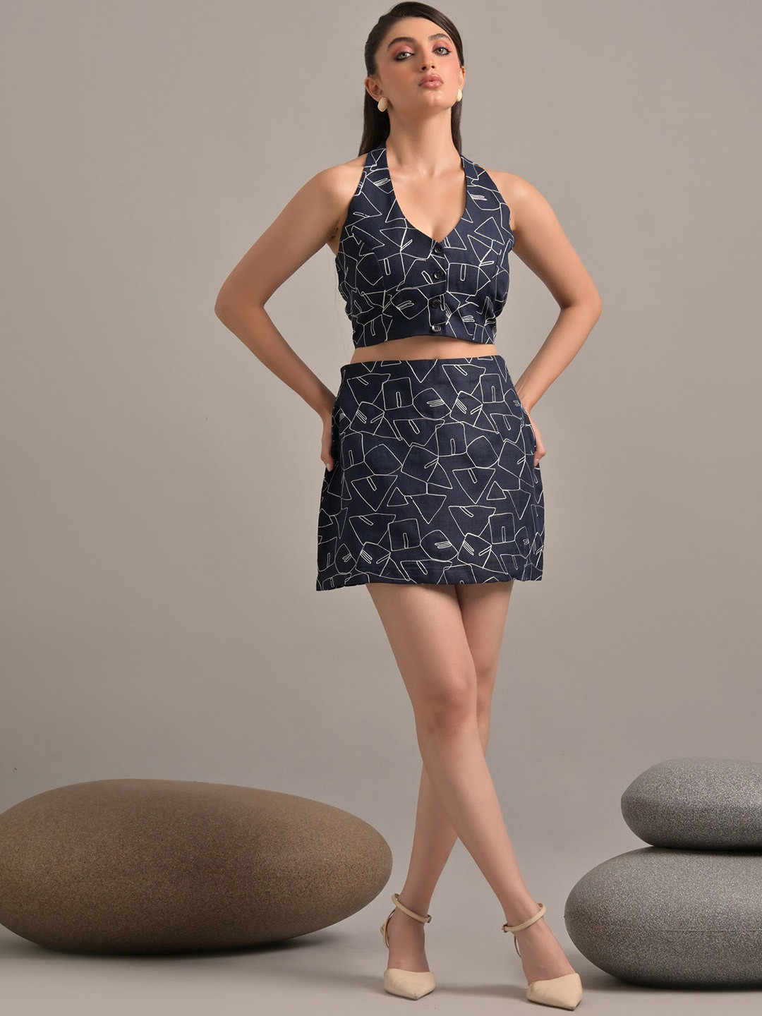 GARDEN PARTY Women Linen Top & Skirt Co-Ord Set