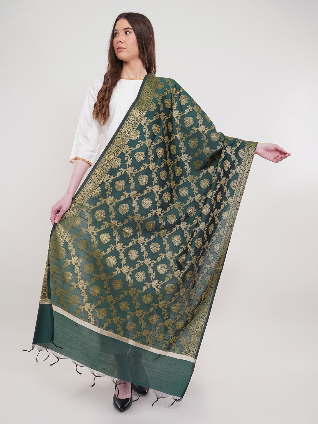 Lavantika Green & Gold Woven Banarasi Silk Dupatta