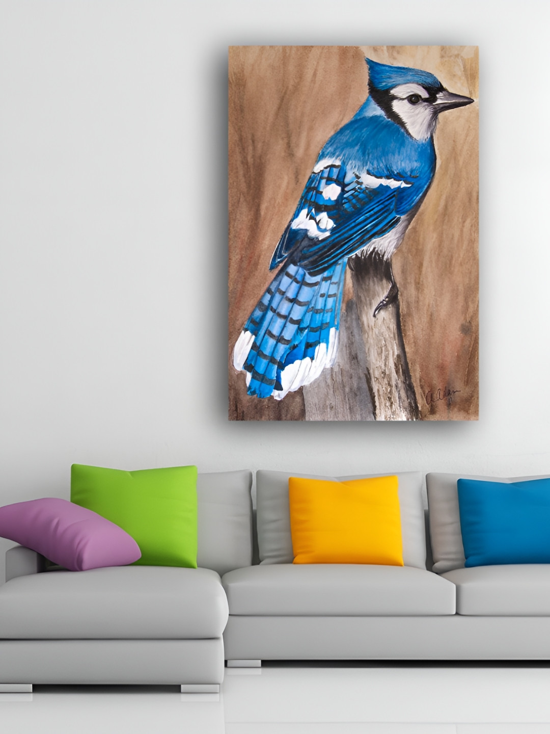 Inephos Brown And Blue Canvas Bird Wall Art