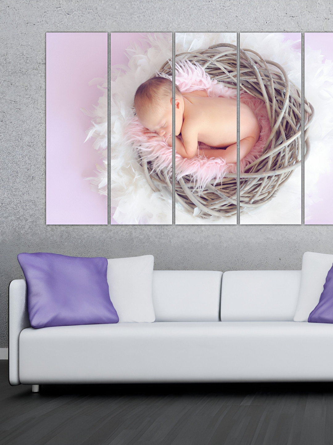 Inephos Pink And White 5 Pieces Beautiful Baby Vinyl Wall Art