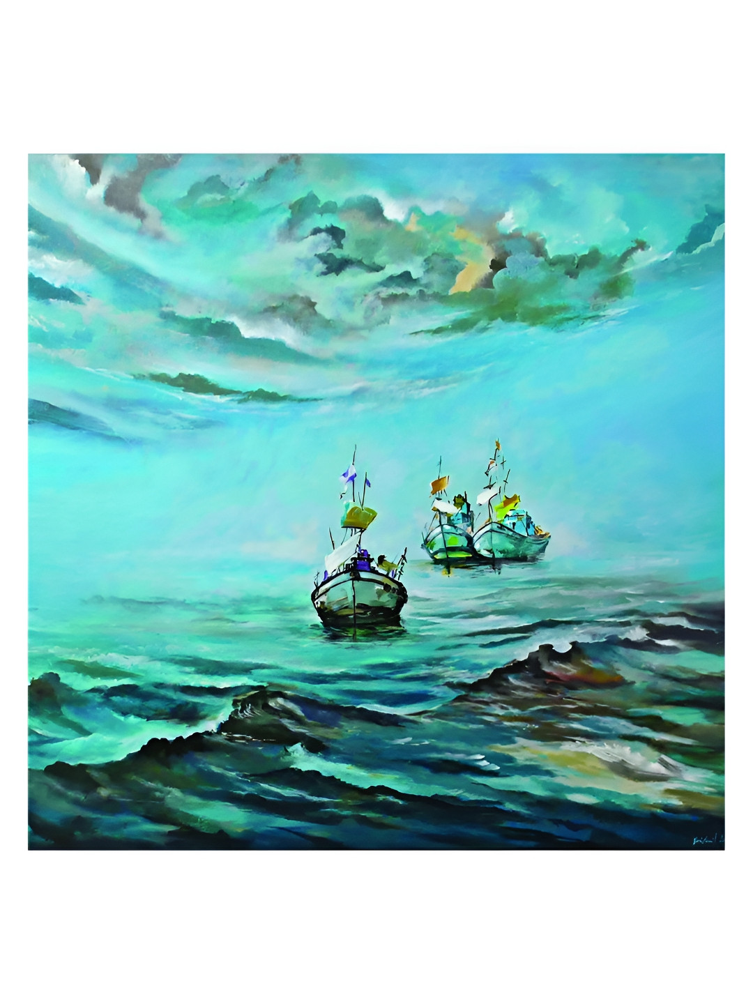 Inephos Blue & Black Sea Theme Canvas Wall Art